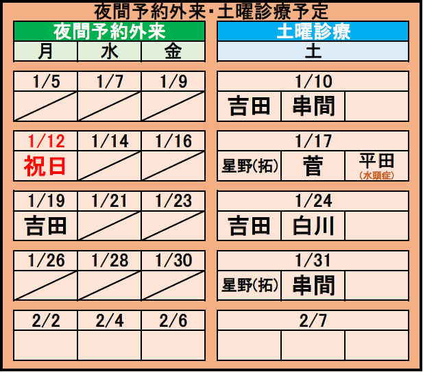 夜間診療・土曜診察