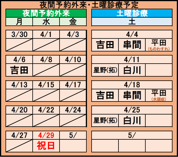 夜間診療・土曜診察