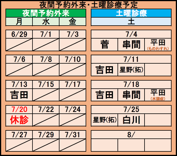 夜間診療・土曜診察