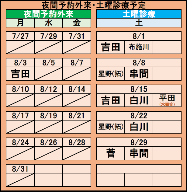 夜間診療・土曜診察