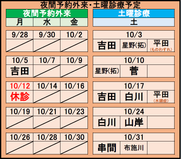 夜間診療・土曜診察